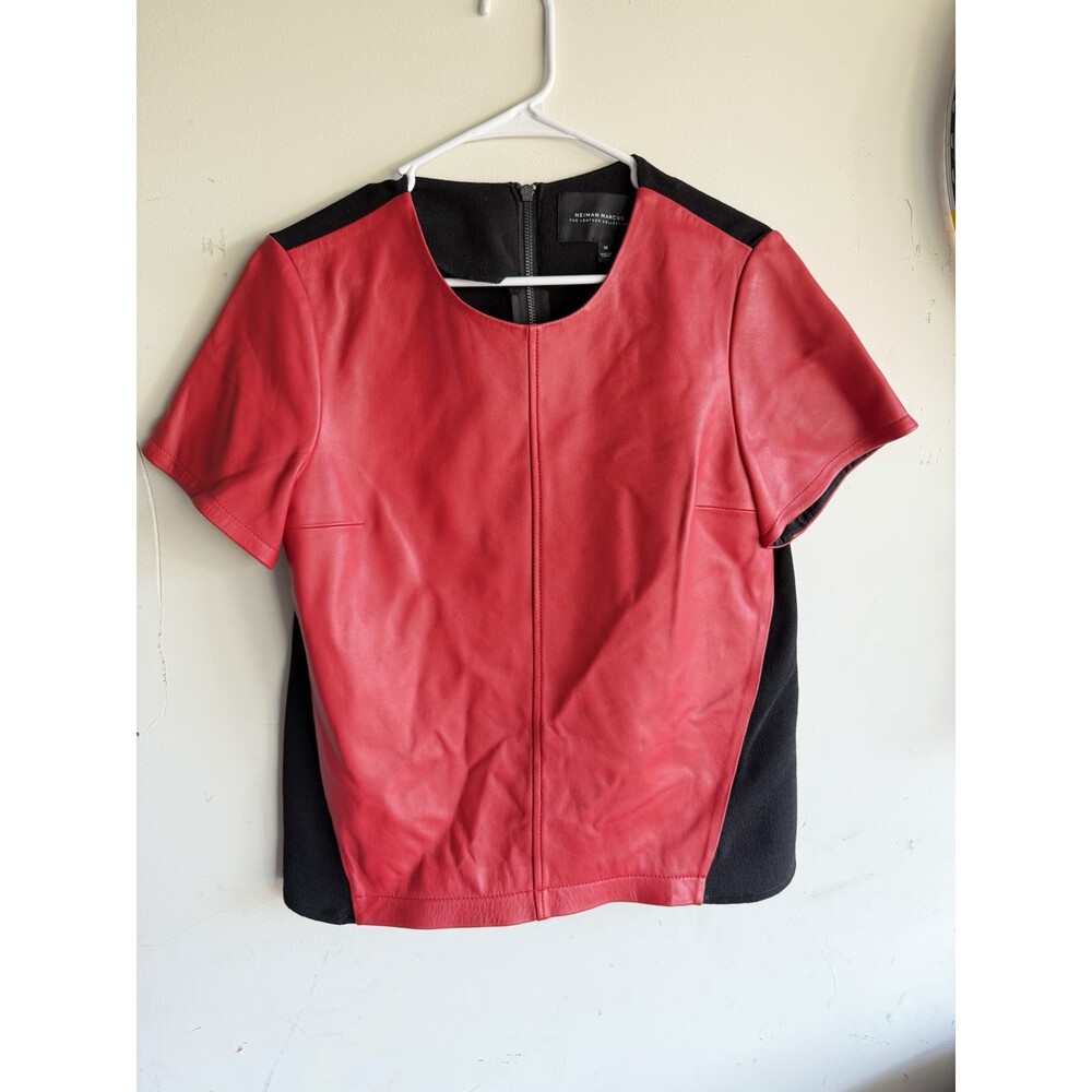 Neiman Marcus Medium Red Black The Leather Collection Shirt